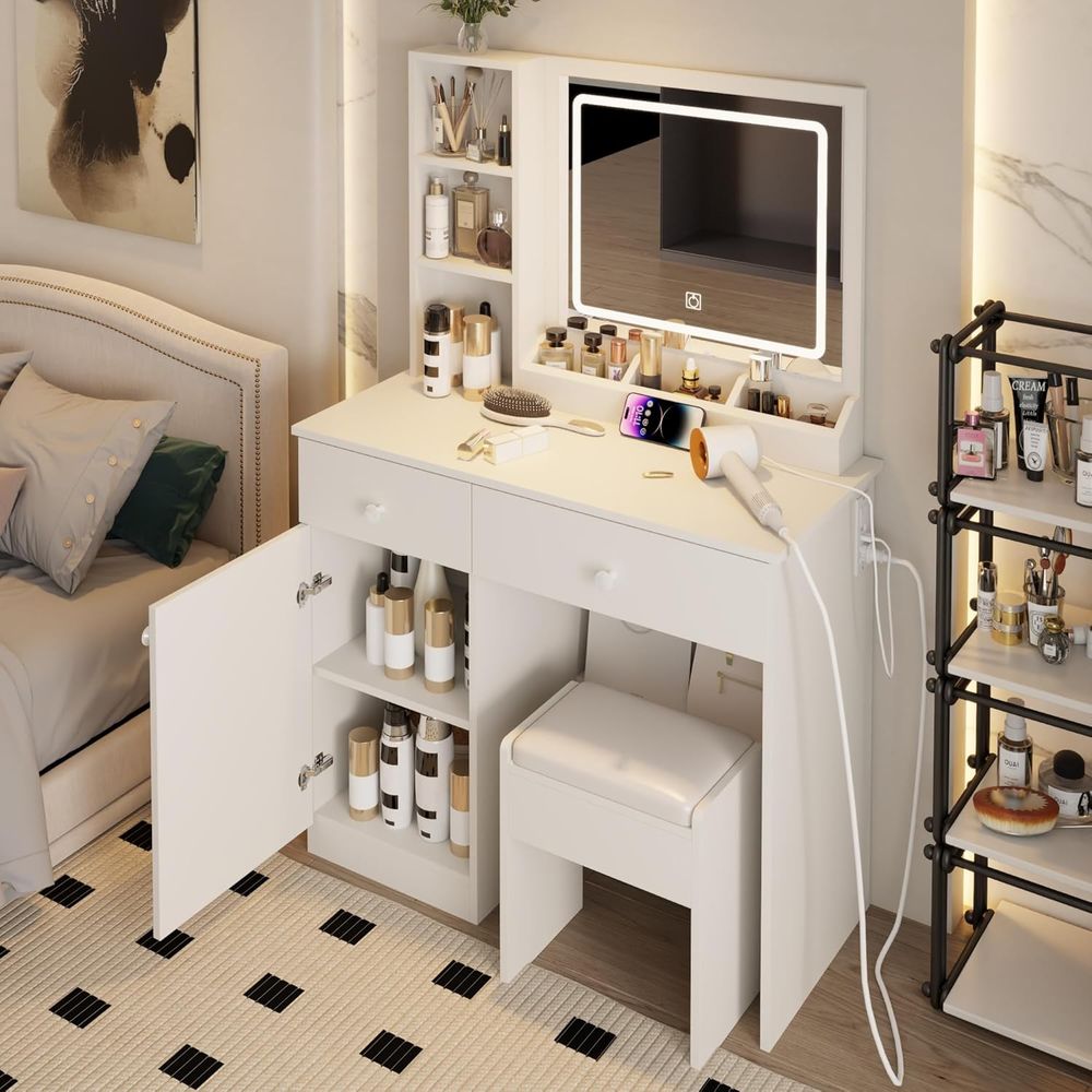 Beauty Makeup Vanity Set - Zestaw toaletki z lustrem, duża przestrzeń