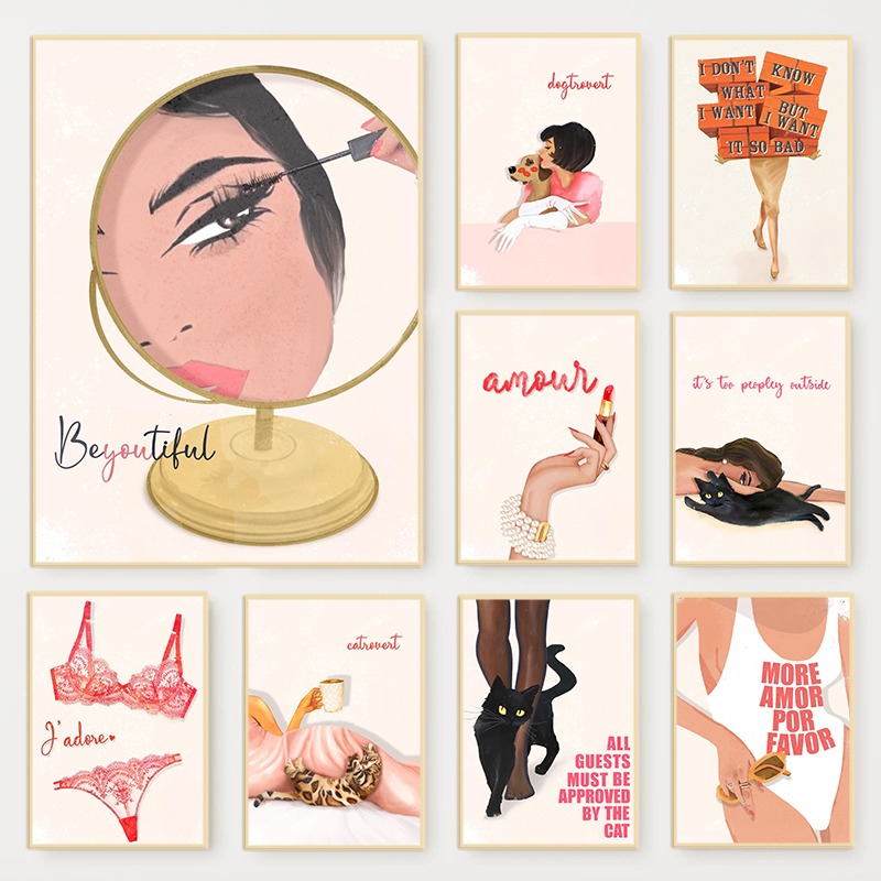 Beauty Of Makeup Quotes - Retro Glam Fashion Magazine Poster Pink