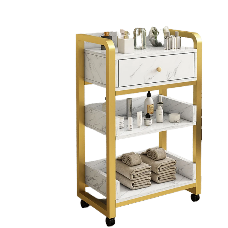 Beauty Makeup Trolley - Nowoczesny Złoto-Biały Wózek Salonowy z Wyjmowanymi